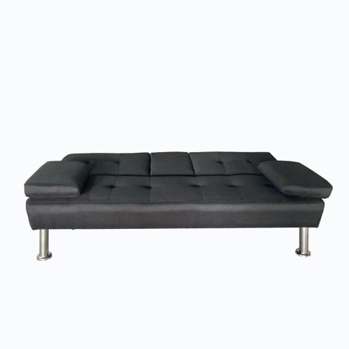 (Black) Modern 3D Fabric Sofa Bed With 2 Cup Holders 2