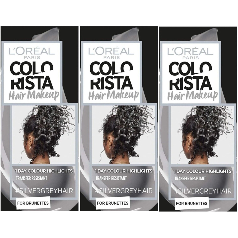 New L’oréal Paris 3 X 30Ml L'oreal Colorista Hair Makeup Temporary Brunette Hair Colour - Silver Grey Silver,Grey