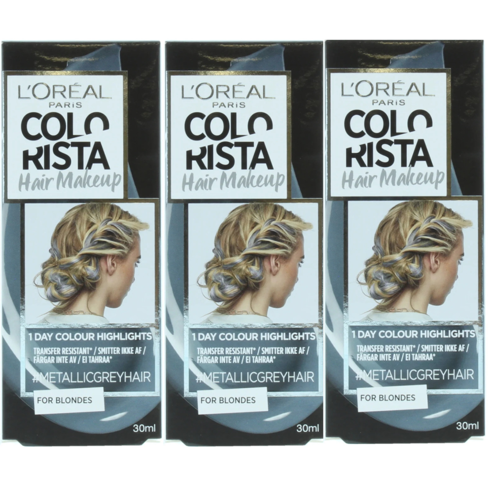 New L’oréal Paris 3 X 30Ml L'oreal Colorista Hair Makeup Temporary Blonde Hair Colour - Metallic Grey