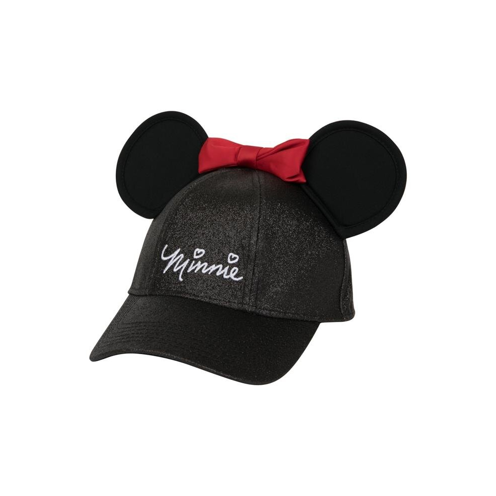 Minnie Mouse 864284 Cotton Minnie Mouse Signature Glitter Cap with 3D Ears & Bow, Black