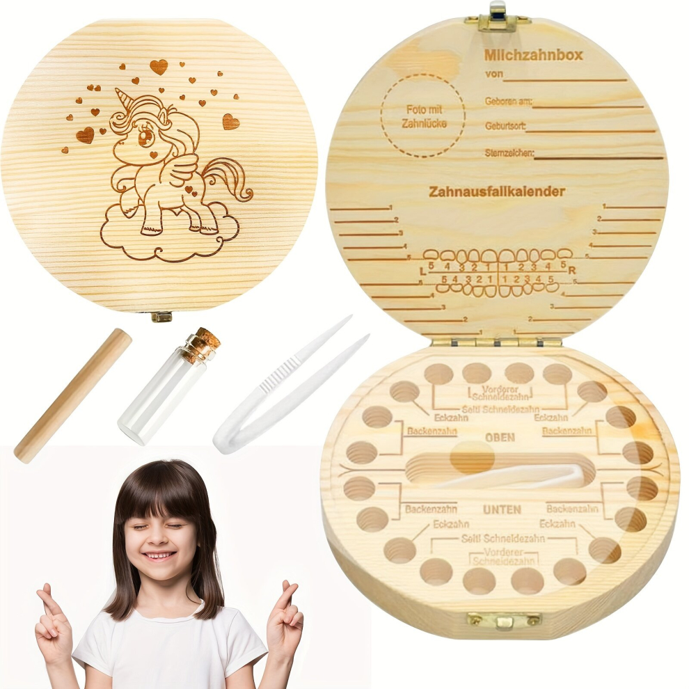 1Pc Tooth Box Keepsake For Girls Wooden Tooth Storage And Saver Box For Lost Teeth Children Children Tooth Container With Tweezers To Keep The Childwo Multicoloured