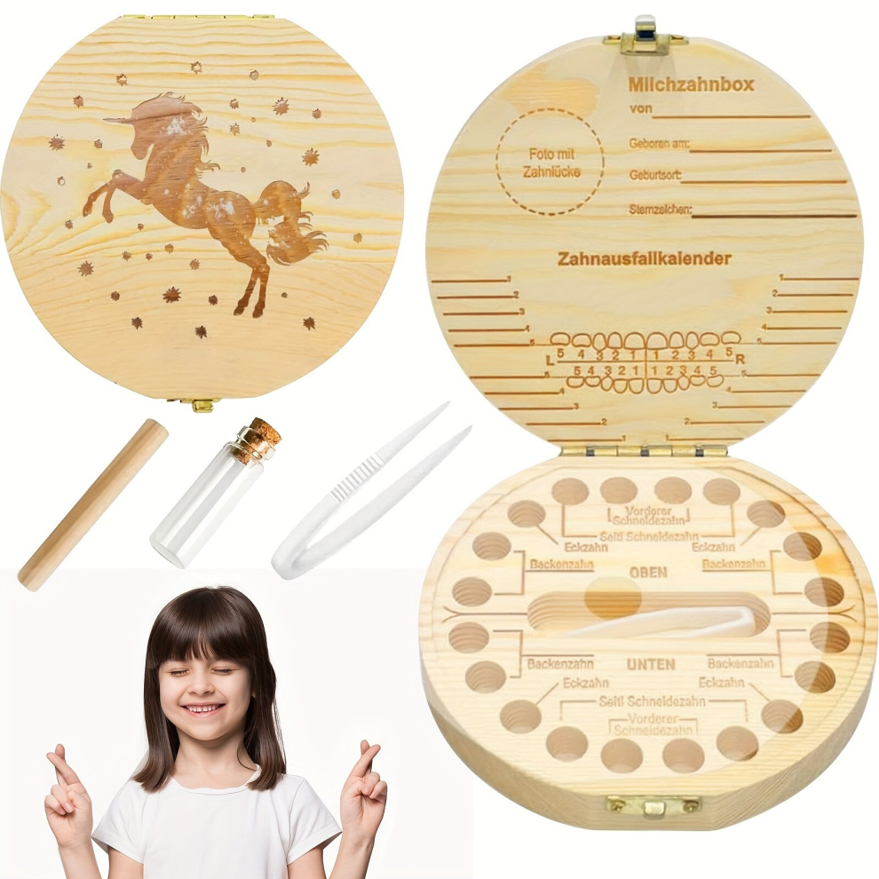 1Pc Tooth Box Keepsake For Boys Wooden Tooth Storage And Saver Box For Lost Teeth Children Children Tooth Container With Tweezers To Keep The Childwoo Multicoloured