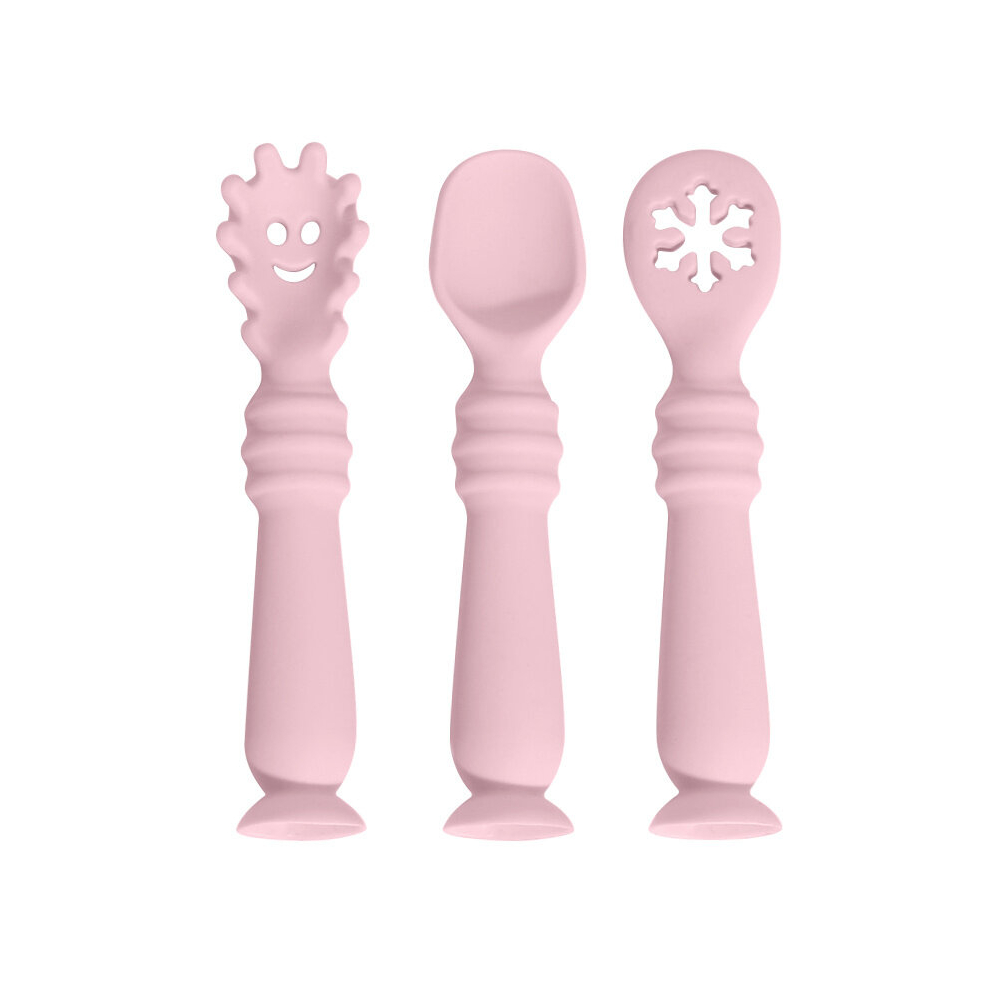 3 Packs Baby Silicone Fork Spoon Set Noodle Spoon Rice Paste Spoon Smile Spoon Pink