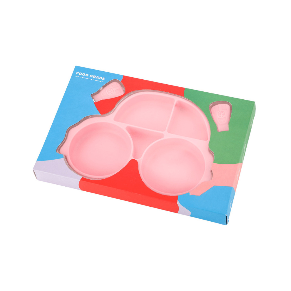 1 Set Silicone Suction Plate For Toddlers With Fork Spoon Set Self Feeding Training Divided Plate Dish And Bowl For Baby And Toddler Fits For Most Hig Pink