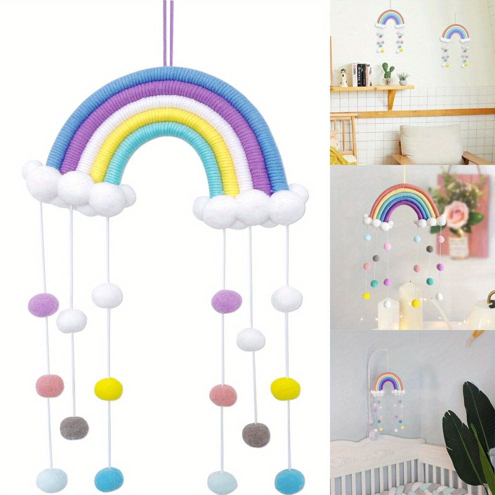 1Pc Rainbow Wind Chimes For Baby Bed Colourful Raindrops Rainbow Tassels And Clouds Perfect For Newborn Room Decor And Home Decor Multicoloured