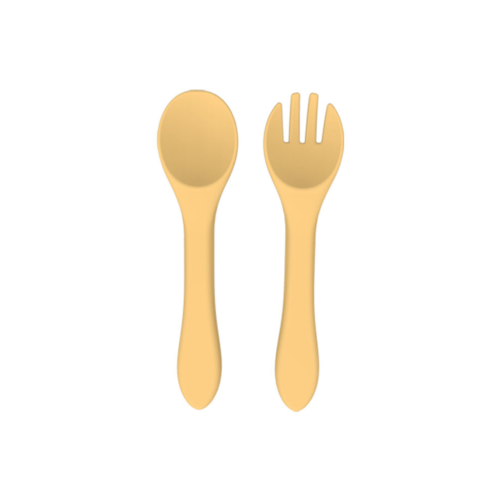 Set Baby Silicone Soft Fork And Spoon Set Training Feeding For Kids Toddlers Children Infants Yellow