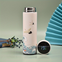 1pc Chinese Style Thermal Water Bottle Retro Smart Temperature Display Insulated Cup Stainless Steel Water Cup
