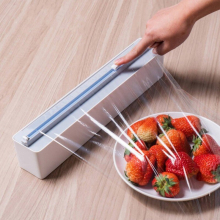 1pc Cling Film Cutter Dispenser Reusable Food Wrap Cutter Plastic Wrap Dispenser With Slide Cutter For Kitchen Restaurant Supermarket Packing Fruits A