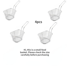 1 4pcs Mini French Fries Basket Square Frying Baskets For Fried Chicken French Fries Snack Iron Mesh Food Basket Kitchen Cooking Tool Blanching Basket