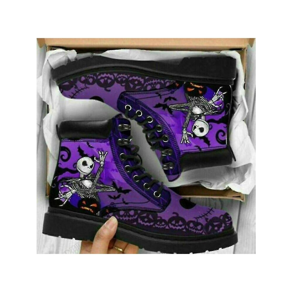 (Purple Skull, UK 6.5) Ladies Jack Skellington Snow Ankle Boots Womens Warm Winter Rose Skull Shoes