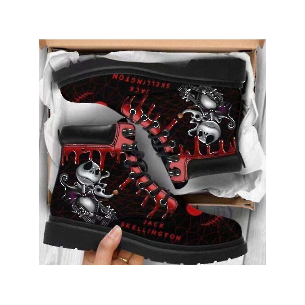 (Red Skull, UK 5) Ladies Jack Skellington Snow Ankle Boots Womens Warm Winter Rose Skull Shoes