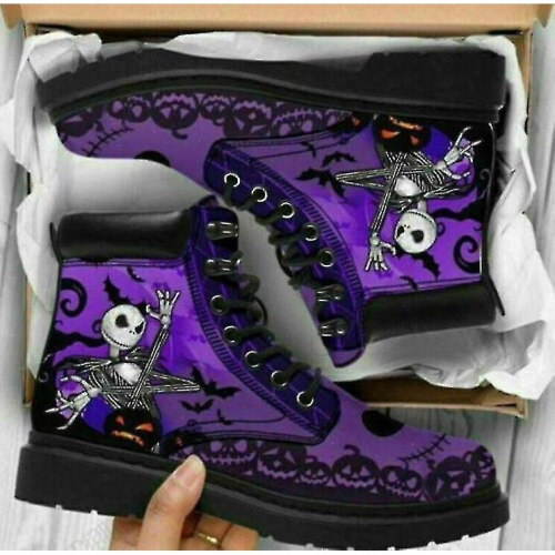 (Purple Skull, UK 3) Ladies Jack Skellington Snow Ankle Boots Womens Warm Winter Rose Skull Shoes