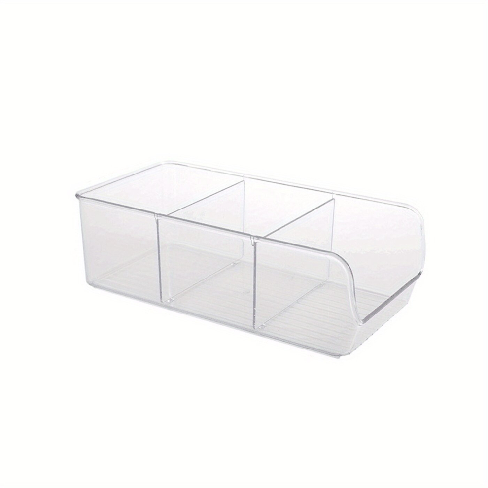 1pc Stackable Divided Refrigerator Organizer Bin Clear Kitchen Pantry Organizer Container Bins With Handles For Cabinets Shelves Drawer Freezer Food S-image-OPC-PCNZCYR-NEW