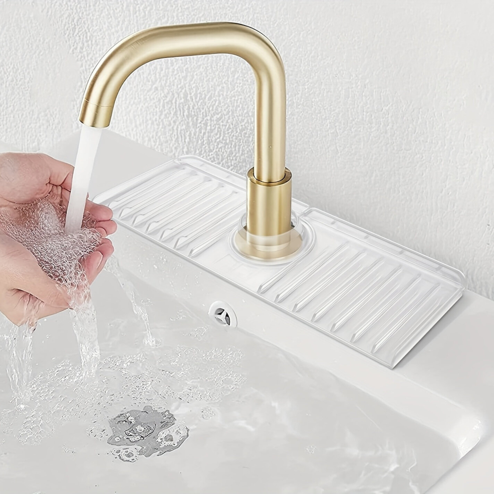 1Pc Sink Splash Guard With Slope For Self Draining Sink Faucet Mat & Soap Dish & Sponge Holder 3 In 1 Silicone Faucet Handle Drip Catcher Tray For Kit 885675604926