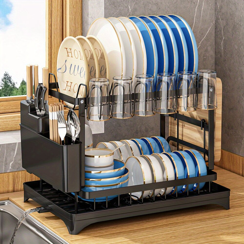 1pc Dish Drying Rack For Kitchen Counter Over The Sink Detachable Larger Capacity 2 Tier Dish Drying Rack Drainboard Set With Double Layer Bowl Rack C