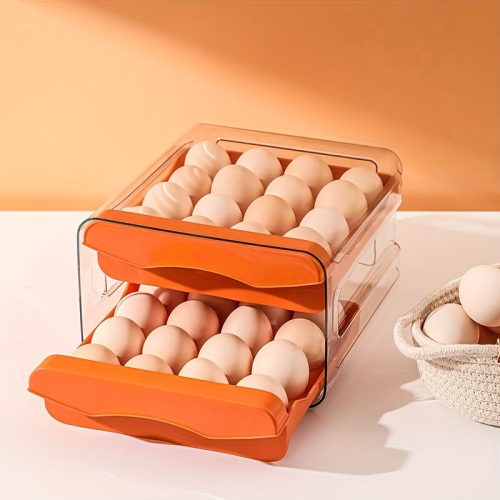 1pc Egg Carton Refrigerator Storage Box For Egg Double layer Drawer Type Fresh keeping Box Stackable Egg Carton Egg Bracket Shockproof And Shatterproo 2