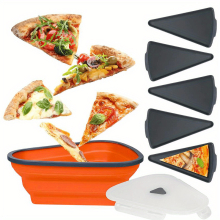 5pcs Silicone Folding Pizza Tray Reusable Triangular Pizza Packaging Box With Adjustable Pizza Container And Outer Box For Pizza Storage Container Sav