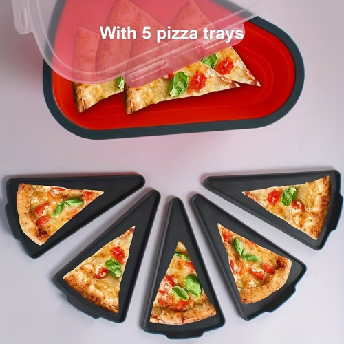 5pcs Silicone Folding Pizza Tray Reusable Triangular Pizza Packaging Box With Adjustable Pizza Container And Outer Box For Pizza Storage Container Sav 1