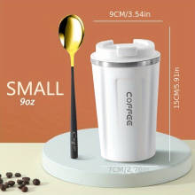 1pc Travel Coffee Mug With Lid And Spoon Stainless Steel Thermal Coffee Cups Vacuum Water Cups Summer Winter Drinkware Birthday