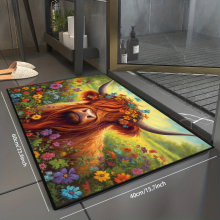 1pc Highland Cow Floor Mat Modern Kitchen Rug Non Slip Colorful Indoor Carpet For Home Bathroom Bedroom Living Room Decor