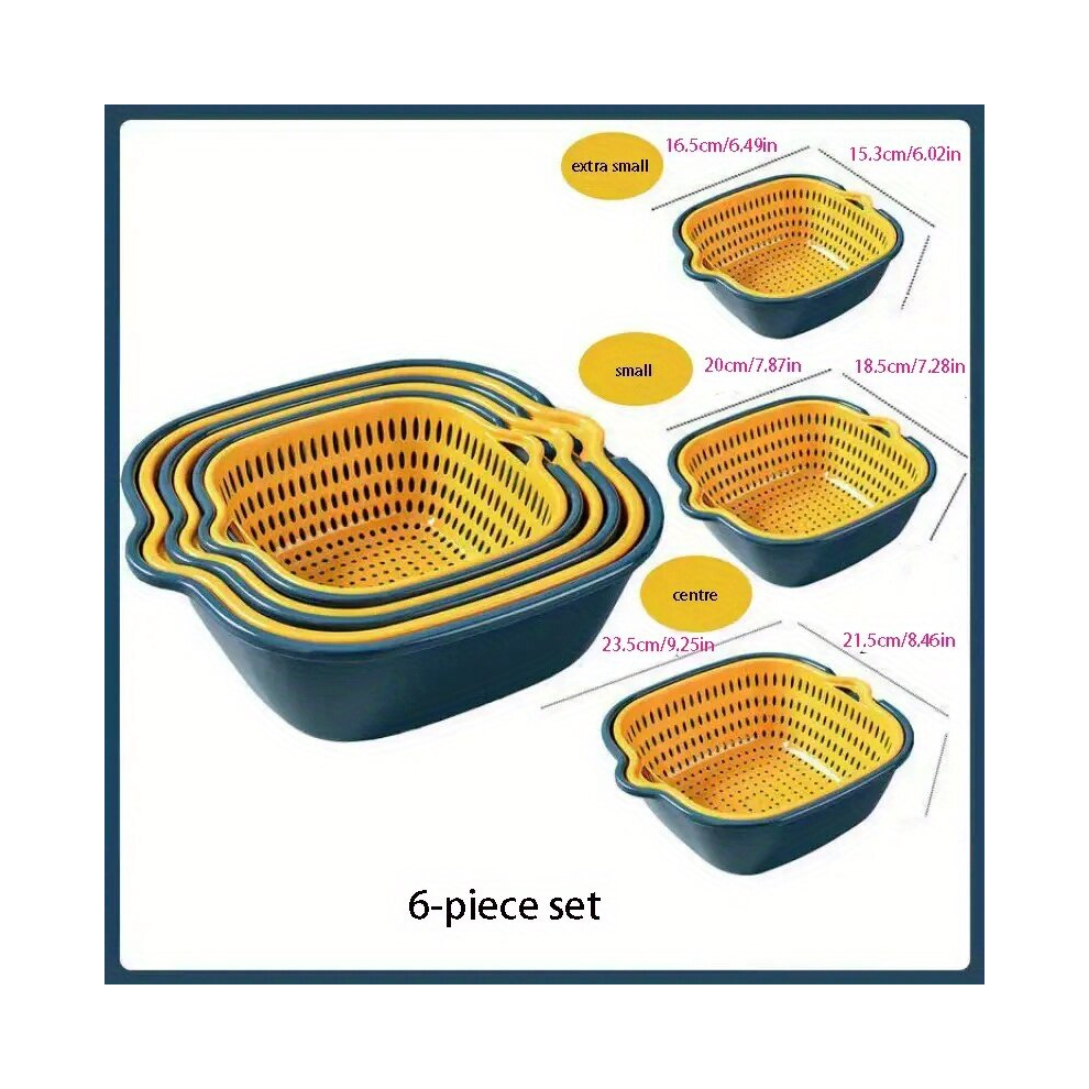 6pcs Drain Colander Set Strainer Basin Drain Basket Plastic Fruit Vegetable Washing Basket Home Kitchen Supplies-image-OPC-PCNZNXS-NEW