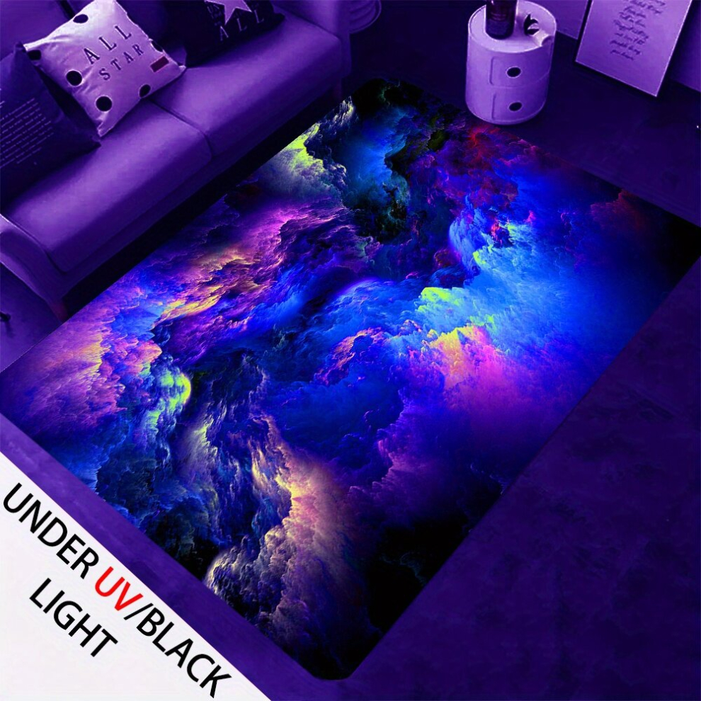 1pc UV Light Flannel Luminous Rug Modern Galaxy Outer Space Pattern Rug Non Woven Back UV Reactive Glow Large Non Slip Mat Bedroom Liviing Room Playro-image-OPC-PCNZNTY-NEW