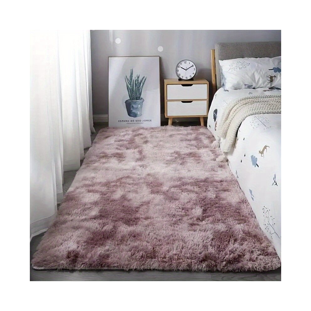 1pc Ultra Plush Soft Area Rugs For Bedroom Living Room Tie Dyed Plush Fluffy Bedside Rug Washable Shag Furry Carpet Non Shedding For Nursery Children