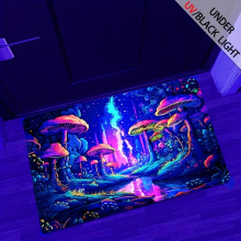 1pc UV Light Flannel Luminous Rug Mysterious Mushroom Forest Plants Pattern Fluorescent Rug Non Woven Back UV Reactive Glow Large Non Slip Mat Bedroom