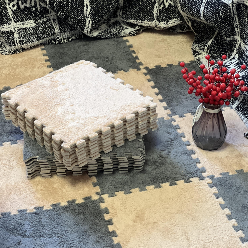 12pcs Foam Puzzle Floor Mat Rug Foam Puzzle Floor Mat Interlocking Fluffy Puzzle Flooring Tiles Soft Climbing Area Rugs Plush Interlocking Carpet Tile