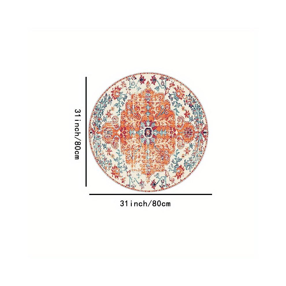 1Pc Bohemian Round Carpet Orange Persian Tribe Circular Small Circular Area Carpet Farmhouse Anti Fatigue Soft Bedroom Entrance Hall Carpet Anti Skid 885675677470