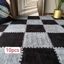 10pcs Plush Puzzle Foam Floor Mat Bay Window Mat Seat Mat Square Interlocking Carpet Fluffy Area Rug Protective Anti Slip Comfort Seat Pads Foam Floor