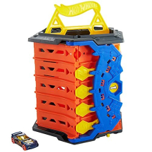 Hot Wheels Roll Out Raceway 5-Lane Racetrack with Storage Bucket (HGK41) - Unrolls from Bucket, Connects to Other Sets, Includes 1:64 Car