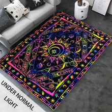 1pc UV Light Flannel Luminous Rugs Bohemian Pattern Rug Non Woven Back UV Reactive Glow Large Non Slip Mat Bedroom Living Room Game Room Area Rugs Roo