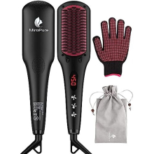 MiroPure Hair Straightening Brush 2 in 1 Ionic Hair Straightener Brush Hot Comb MCH Heating Smoothing Brush with 16 Heating Settings, Dual Voltage