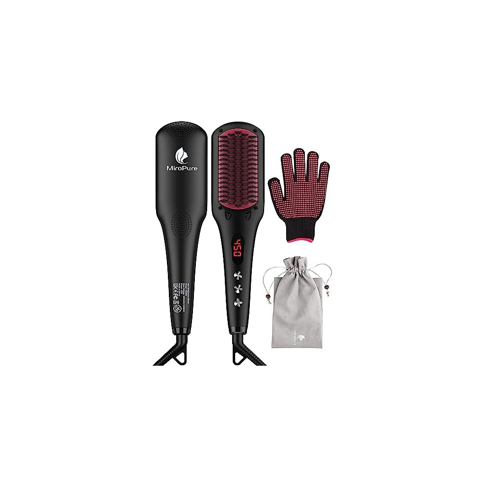 Miropure Black Hair Straightening Brush 2 In 1 Ionic Hair Straightener Brush Hot Comb Mch Heating Smoothing Brush With 16 Heating Settings, Dual Voltage