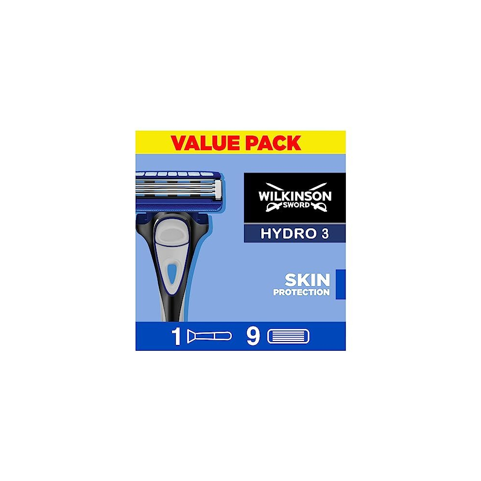 WILKINSON SWORD - Hydro 3 Skin Protection For Men | Regular | Razor Handle + 9 Blade Refills