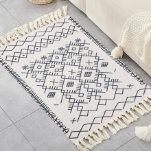 1pc Boho Hand woven Linen Area Rugs With Tassels Absorbent Bath Rugs Washable Boho Farmhouse Throw Rugs For Living Room Kitchen Bathroom Bedroom Laund