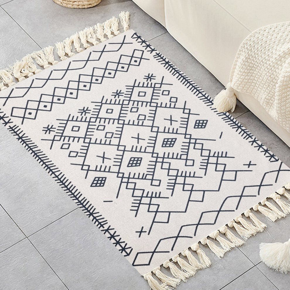 1pc Boho Hand woven Linen Area Rugs With Tassels Absorbent Bath Rugs Washable Boho Farmhouse Throw Rugs For Living Room Kitchen Bathroom Bedroom Laund-image-OPC-PCNZSTN-NEW