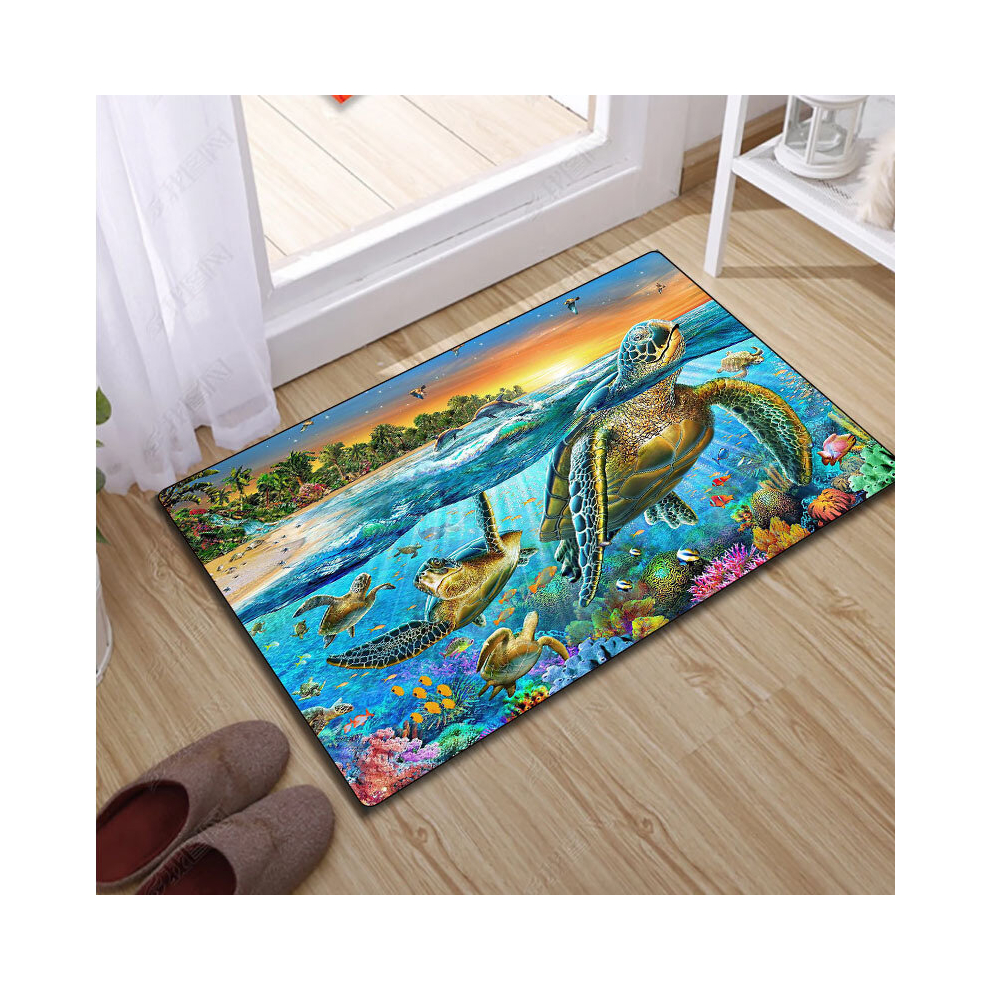 1pc Colorful Sea World Turtle Print Carpet Living Room Area Aisle Home Bathroom Non slip Door Mat Machine Washable Carpet-image-OPC-PCNZSYW-NEW