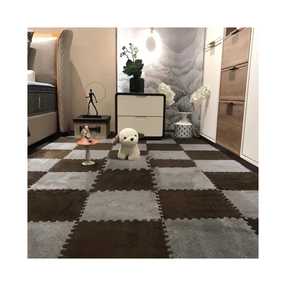 12pcs Foam Puzzle Floor Mat Rug Foam Puzzle Floor Mat Interlocking Fluffy Puzzle Flooring Tiles Soft Climbing Area Rugs For Home Playroom Decoration