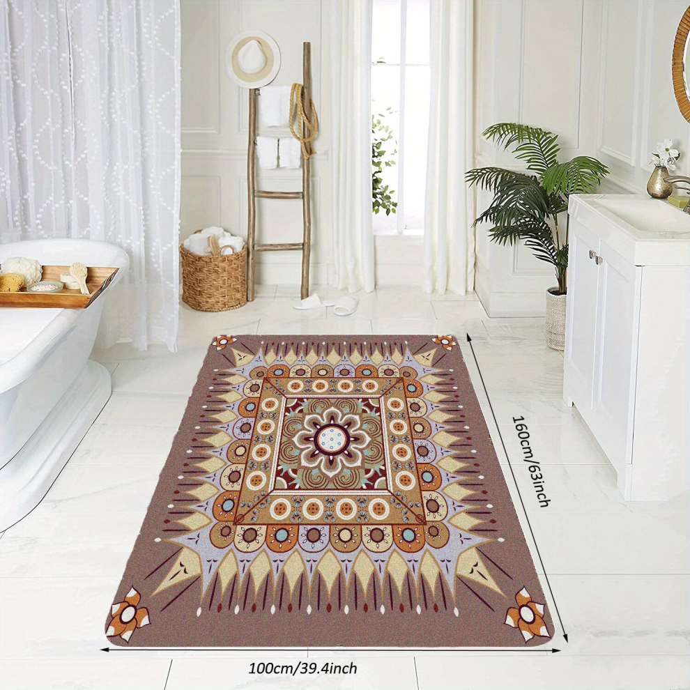 1pc Vintage Area Rug Brown Faux Cashmere Persian Rug Anti Slip TPR Backing Machine Washable Carpet Large Rugs For Living Room Bedroom Dining Room Kitc-image-OPC-PCNZT5S-NEW