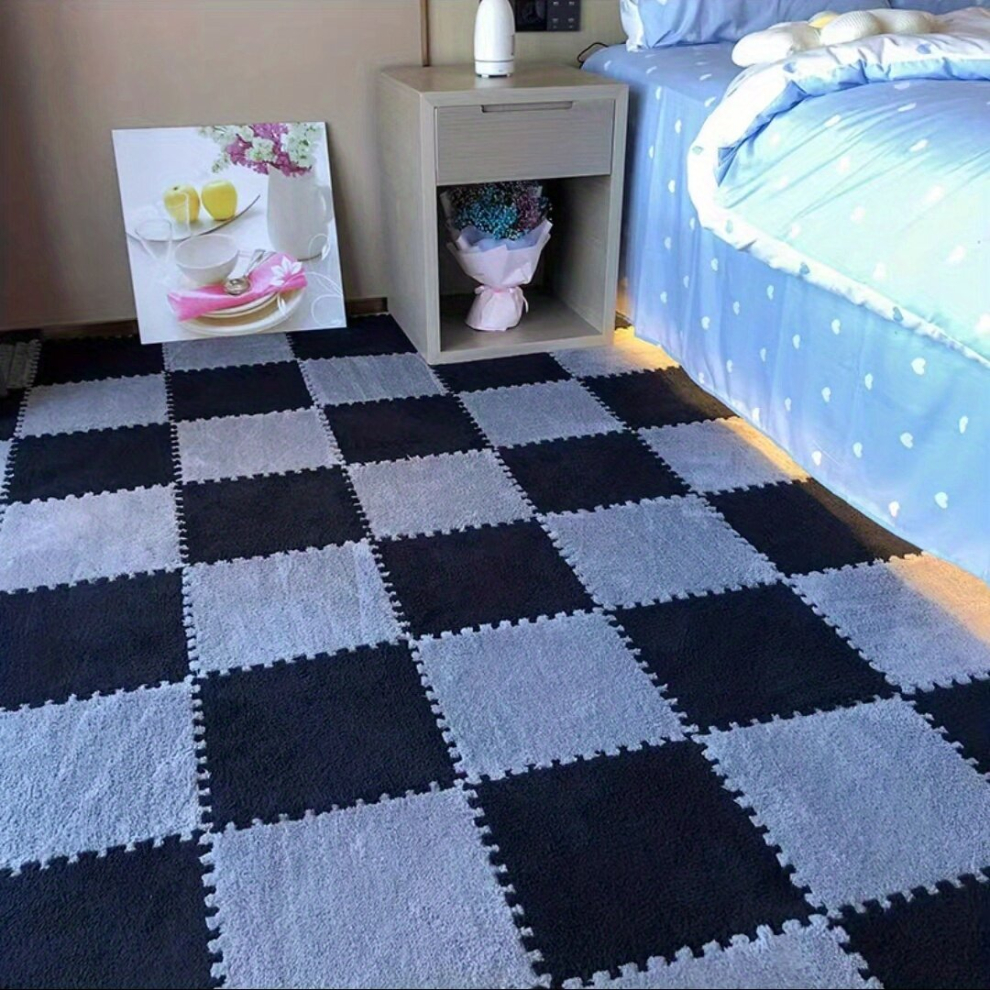12pcs Foam Puzzle Floor Mat Rug Foam Puzzle Floor Mat Interlocking Fluffy Puzzle Flooring Tiles Soft Climbing Area Rugs For Home Playroom Decoration