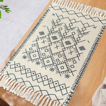 1pc Hand Woven Boho Tassel Area Rug Soft and Non Slip Linen Carpet for Modern Farmhouse Bathroom Kitchen Living Room Bedroom Nursery Room Home and Roo