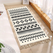 1pc Long Cotton Area Rug With Tassel Hand Woven Floral Printed Rug Kitchen Runner Washable Mat Entryway For Girly Bedroom Room Decor Home Decor