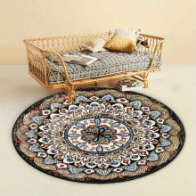 1pc Round Carpet Vintage Bohemian Area Rug Persian Soft Fluffy Rug Machine Washable Non slip Stain Resistant Floor Mat Living Room Bedroom Nursery Roo