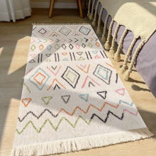 1pc Arabian Style Floor Mat Vintage Woven Tassel Carpet Geometric Pattern Rug For Home Bedroom Living Room Decor