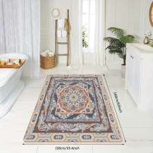 1pc Vintage Area Rug Navy Beige Faux Cashmere Persian Rug Anti Slip TPR Backing Machine Washable Carpet Large Rugs For Living Room Bedroom Dining Room