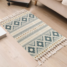 1pc Boho Hand woven Linen Area Rugs With Tassels Absorbent Bath Rugs Washable Boho Farmhouse Throw Rugs For Living Room Kitchen Bathroom Bedroom Laund