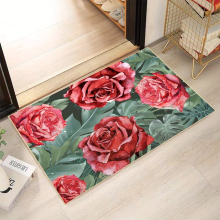 1pc Red Rose Area Rug Faux Wool Green Leaves Floral Rugs For Bedroom Kitchen Bathroom Non Slip Washable Entryway Rug Carpet Doormat Indoor Use Rubber