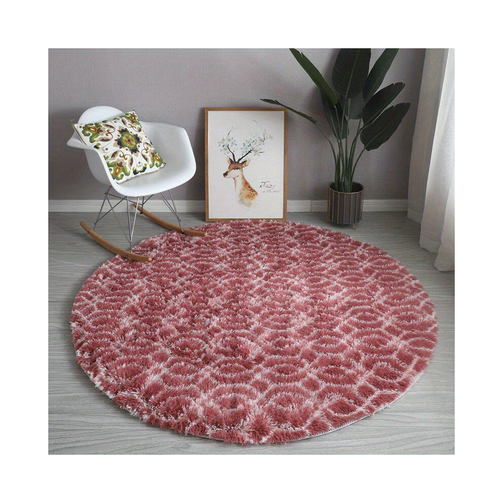 1pc Round Rug For Bedroom Non slip Tie dyed Fluffy Circle Rug For Kids Room Furry Carpet For Teen Girls Room Shaggy Circular Rug For Nursery Room Fuzz